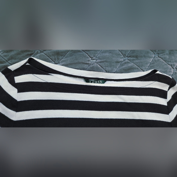 Ralph Lauren Boat neck Black and White Striped Cotton Top - Picture 4 of 9